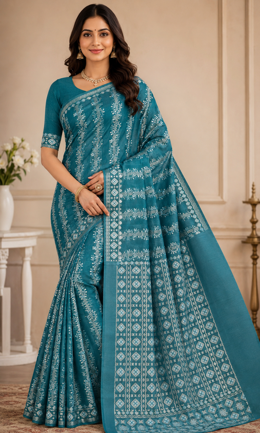 green cotton tussar saree