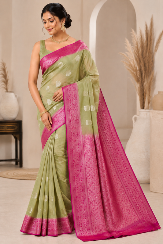 elegant khadi georgette saree with rich zari woven pallu