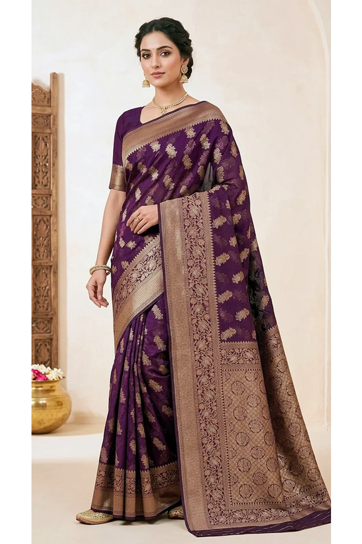 Cotton Tussar with Golden Zari Border | Designer Ethnic Saree for Wedding & Festive Wear