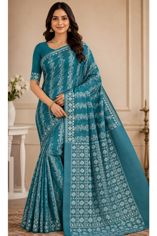Green Cotton Tussar Saree
