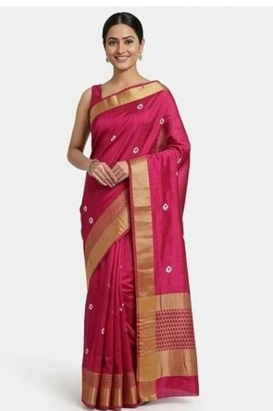 Red Bandhani Chiffon Silk Saree with Golden Zari Border | Designer Ethnic Saree for Wedding & Festive Wear