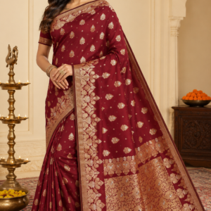 Maroon Cotton Tussar Saree