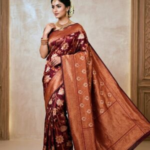 deep maroon organza saree