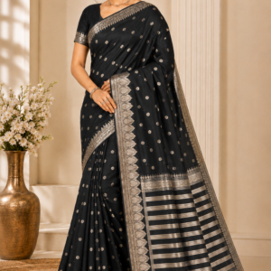 elegant black katan silk saree with gold zari weaving