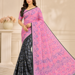 resham patola saree – pink & black floral elegance