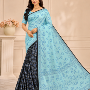 resham patola saree – sky blue & black floral elegance